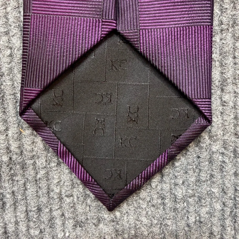 Kenneth‎ Cole New York Purple Silk Tie Woven Checkered Designer Necktie X-Long